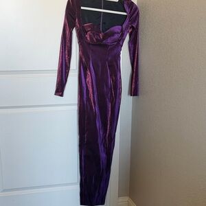 AREA Shimmering Purple Long Sleeve Dress